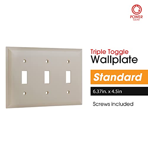 Power Gear Triple Wall Plate Cover, 3 Gang, Light switch cover, 6.5” x 4.5”, Outlet Covers, Screws Included, Light Almond, 50167 - Image 2