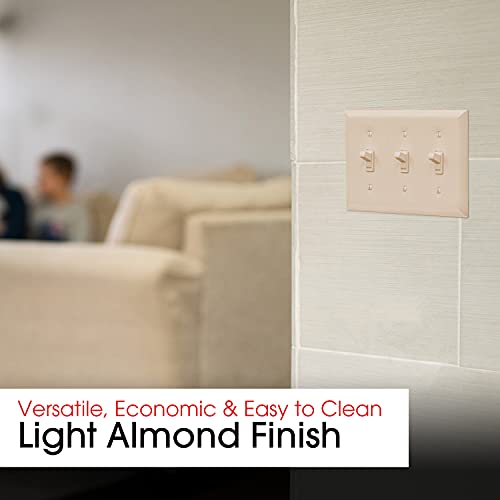 Power Gear Triple Wall Plate Cover, 3 Gang, Light switch cover, 6.5” x 4.5”, Outlet Covers, Screws Included, Light Almond, 50167 - Image 4