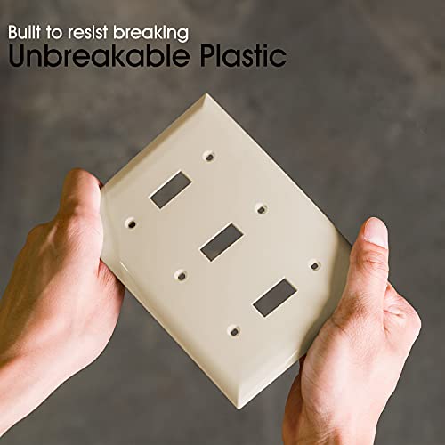 Power Gear Triple Wall Plate Cover, 3 Gang, Light switch cover, 6.5” x 4.5”, Outlet Covers, Screws Included, Light Almond, 50167 - Image 3