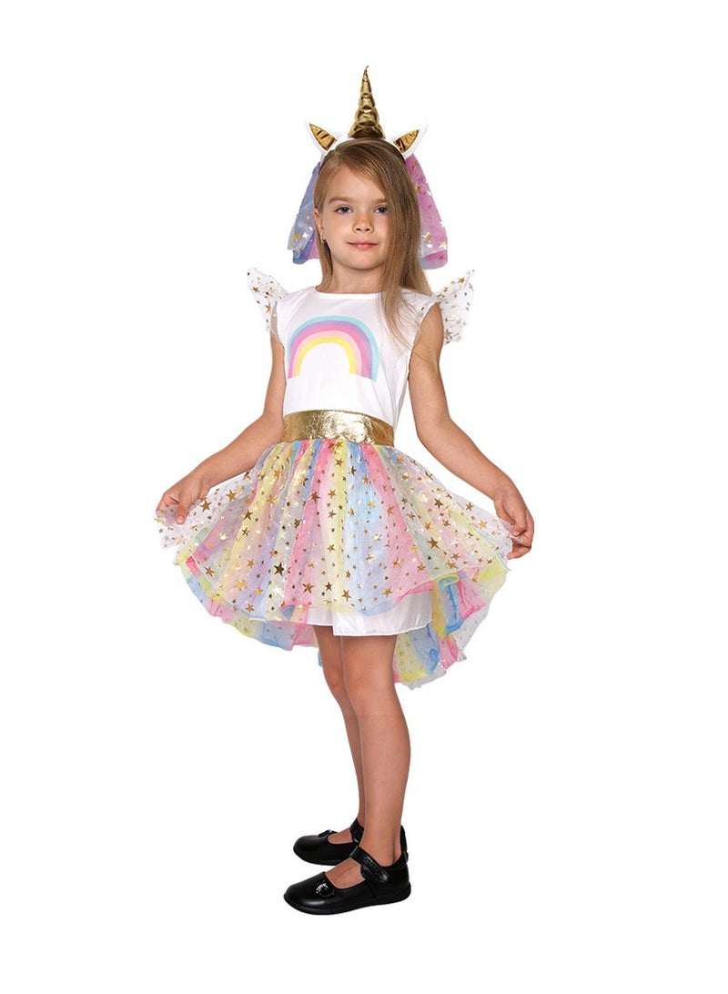 Mad Toys Unicorn Rainbow Tutu Fancy Dress with Headband Girls Roleplay Theme Party Birthday Halloween Bookweek Costume - Image 1
