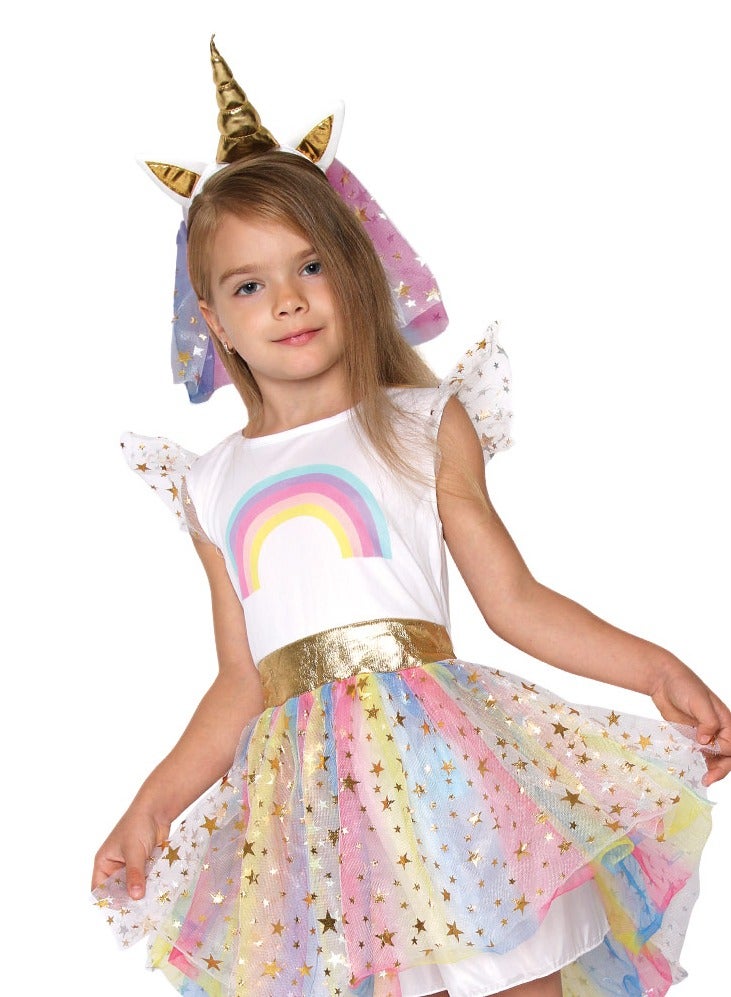 Mad Toys Unicorn Rainbow Tutu Fancy Dress with Headband Girls Roleplay Theme Party Birthday Halloween Bookweek Costume - Image 2