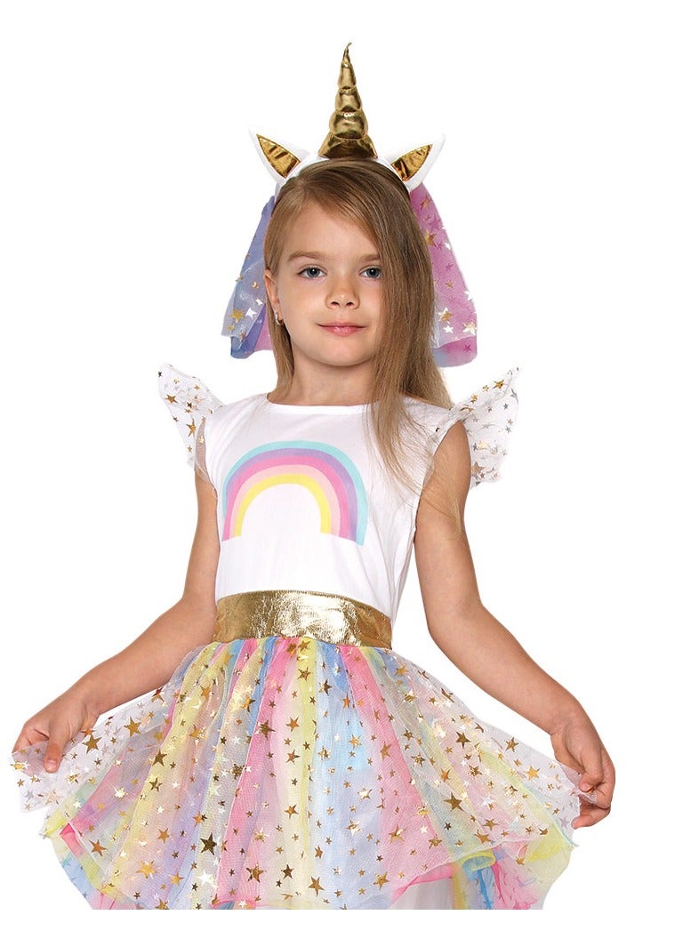 Mad Toys Unicorn Rainbow Tutu Fancy Dress with Headband Girls Roleplay Theme Party Birthday Halloween Bookweek Costume - Image 3