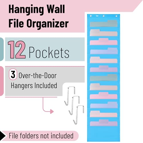Mr. Pen Mr Pen Hanging Wall File Organizer 12 Pocket Blue 3 Overdoor Hangers Included Over The Door File Organizer Hanging Folder Organizer Hanging File Organizer for Wall Folder Organizer - Image 3