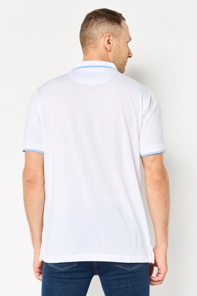 Tailorbyrd Men Regular Fit Embroidered Logo Short Sleeve Polo Shirt, White - Image 4