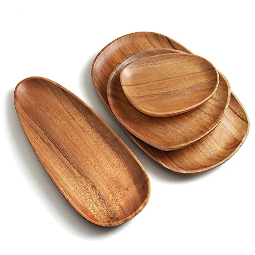 AOOSY Wood Serving Tray, Wooden Serving Platters Set for Serving Food, Fruit, Vegetable, Meat Breakfast Lunch Dinner in Bed Decorative Bread Plates Party Wood Serving Board, Set of 4 - Image 1