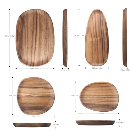 AOOSY Wood Serving Tray, Wooden Serving Platters Set for Serving Food, Fruit, Vegetable, Meat Breakfast Lunch Dinner in Bed Decorative Bread Plates Party Wood Serving Board, Set of 4 - Image 2