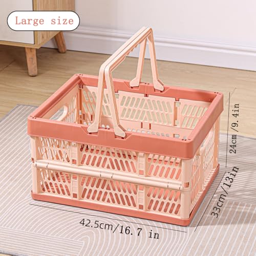 YTAONS Collapsible Storage Crate with Handles, Milk Crates，33L Foldable Plastic Shopping Basket, Organizer Container for Car Home Pinic (Light pink, Large) - Image 3