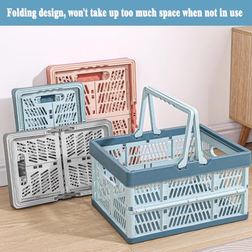 YTAONS Collapsible Storage Crate with Handles, Milk Crates，33L Foldable Plastic Shopping Basket, Organizer Container for Car Home Pinic (Light pink, Large) - Image 2