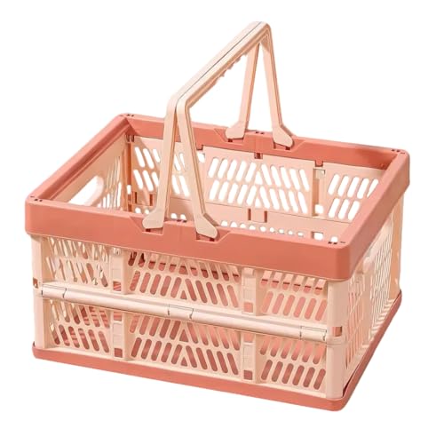 YTAONS Collapsible Storage Crate with Handles, Milk Crates，33L Foldable Plastic Shopping Basket, Organizer Container for Car Home Pinic (Light pink, Large) - Image 1