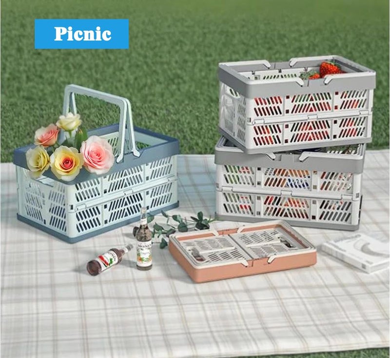 YTAONS Collapsible Storage Crate with Handles, Milk Crates，33L Foldable Plastic Shopping Basket, Organizer Container for Car Home Pinic (Light pink, Large) - Image 4