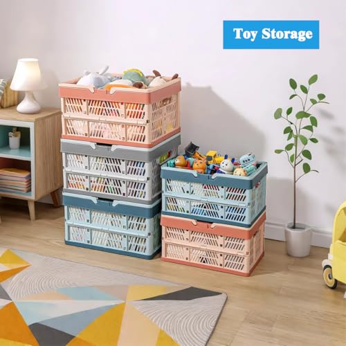 YTAONS Collapsible Storage Crate with Handles, Milk Crates，33L Foldable Plastic Shopping Basket, Organizer Container for Car Home Pinic (Light pink, Large) - Image 5