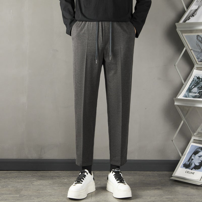 College Style Student Drawstring Nine-Point Casual Pants Boys Small Trousers Slim-Fit Straight Casual Pants Men'S Black Pants - Image 2