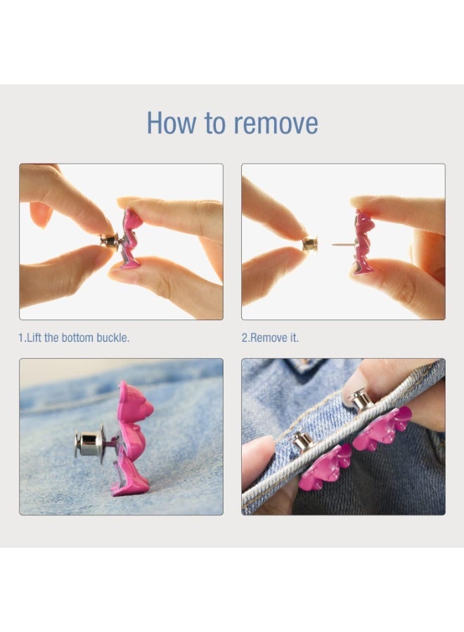 2 قطعة زر جينز، دبوس زر جينز قابل للتعديل، أبازيم خصر زخرفية قابلة للفصل، لا تحتاج إلى خياطة، سهلة التركيب، زر فوري لتعديل الخصر وتثبيته للسراويل، دب وردي - Image 5