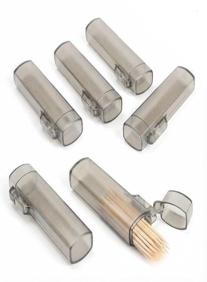 Bmpzery 6 Pcs Pocket Toothpick Holder Dispenser,Mini Travel Toothpick Holder for Purse,Clear Gray Plastic Portable Storage Container Case,Small Storage Box for Travel Camping Outdoor Activities - Image 1