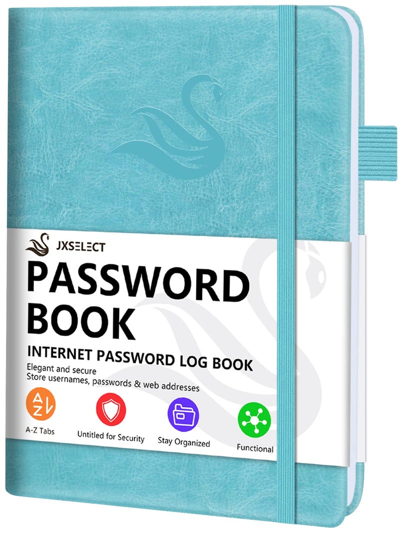 Jxselect Elegant Password Book with Alphabetical Tabs - Hardcover Password Book for Internet Website Address Login - 5.2" x 7.6" Password Keeper and Organizer w/Notes Section & Back Pocket (Turquoise) - Image 1