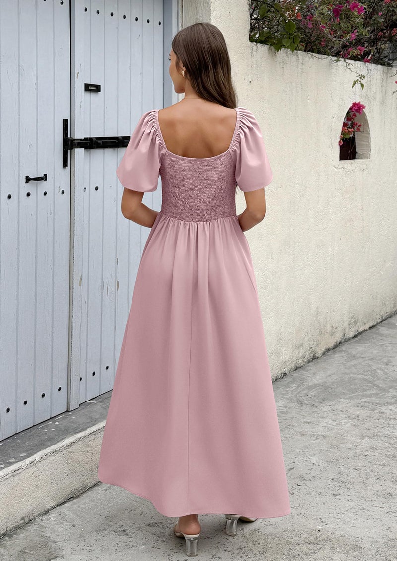 ECOWISH Womens Summer Maxi Dresses: 2026 Casual Flutter Short Sleeve Twist Front Long Flowy Wedding Guest Dress with Pockets 482Pink S - Image 4