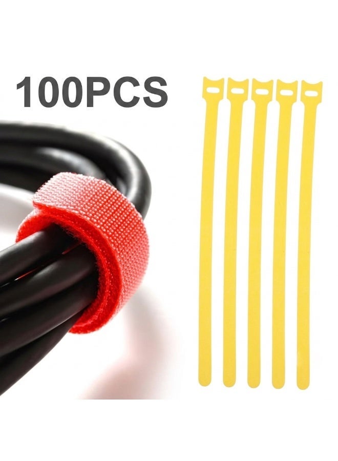 JZS Reusable Cable Tie,100PCS Adjustable Cord Straps, Cable Organizer, Cord Wrap and Hook Loop Cords Management,110mm,Yellow