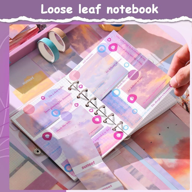 GLADBACK (346Pcs Paper Junk Journal & Scrapbook Kit with Creative Decor Journaling Supplies, Stationery, Stickers, A6 Grid Notebook with Graph Ruled Page Gift for Girl (Sunset Glow Dark Scrapbook) - Image 3