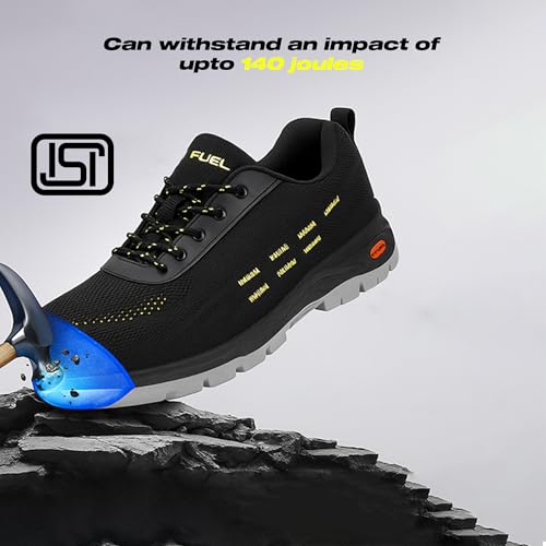 FUEL Armour-1-DD ISI Marked Comfortable Industrial Safety Shoes with Strong Knitted Upper & Rubberized PVC Single Density Sole with 140J Energy Absorption Shoes for Men (Black-8UK) - Image 2