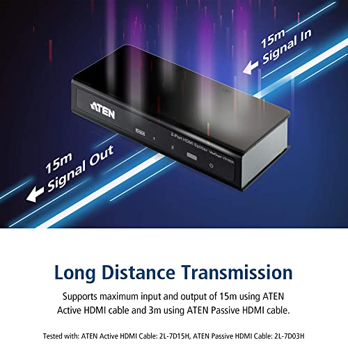 Aten موزع HDMI ATEN VS182A 2 مخرج 2-منفذ 4K 1 في توصيل الكمبيوتر والكاميرا وجهاز DVD ومشغل الوسائط إلى ما يصل إلى 2 شاشة HDMI جهاز عرض شاشة تلفاز - حتى 4096 × 2160/3840 × 2160 60Hz - معدني - Image 5