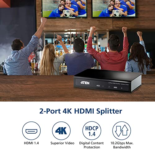 Aten موزع HDMI ATEN VS182A 2 مخرج 2-منفذ 4K 1 في توصيل الكمبيوتر والكاميرا وجهاز DVD ومشغل الوسائط إلى ما يصل إلى 2 شاشة HDMI جهاز عرض شاشة تلفاز - حتى 4096 × 2160/3840 × 2160 60Hz - معدني - Image 2