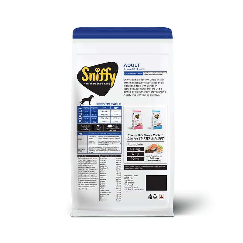 Sniffy Adult Dry Dog Food - 3kg | Real Chicken & Egg, Power Packed High Protein Diet for All Breeds | Gluten Free Food for Dogs - Image 2