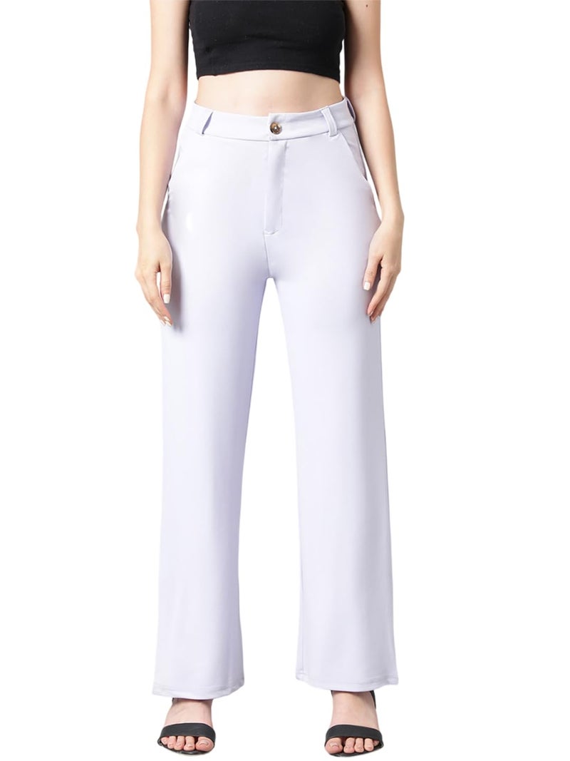 KOTTY Women's High Rise Cotton Blend Relaxed Fit Trousers(Purple,28) - Image 1