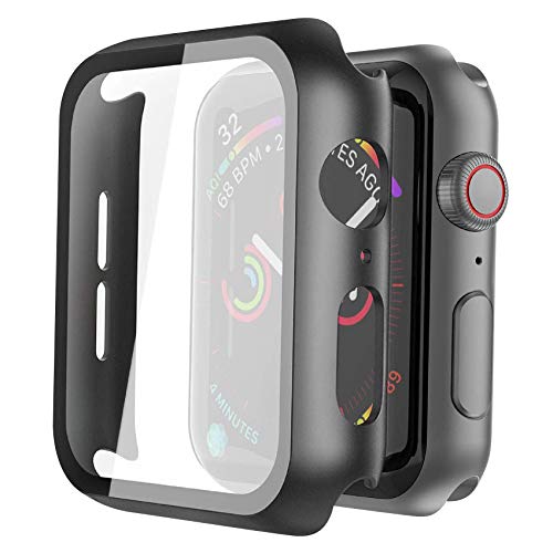 Misxi 2 Pack Hard PC Case with Tempered Glass Screen Protector Compatible with Apple Watch SE 3 (2025) SE 2 SE Series 6 Series 5 Series 4 40mm, Black - Image 1