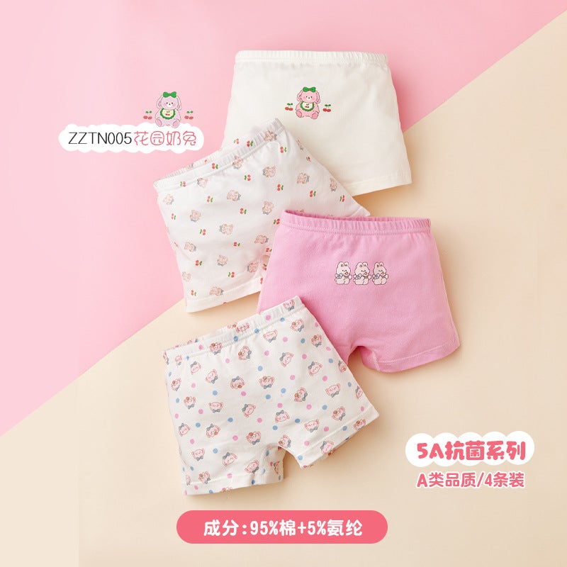 Cotton Girls Briefs Summer Cartoon Rabbit Kids Underwear garden milk rabbit 