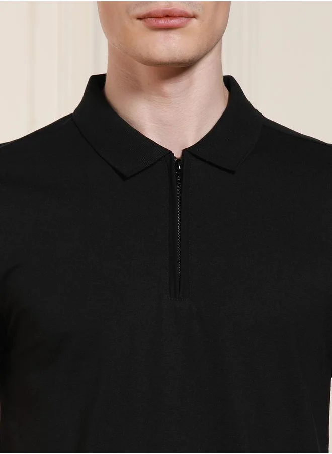 Dennis Lingo Single Jersey Regular Fit Polo with Half Zip Placket by Styli