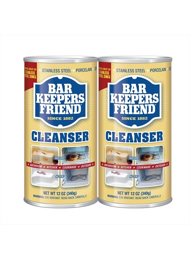 Bar Keepers Friend Powder Cleanser 12 Oz - Multipurpose Cleaner & Stain Remover - Bathroom, Kitchen & Outdoor Use - for Stainless Steel, Aluminum, Brass, Ceramic, Porcelain, Bronze and More (2 Pack) - Image 1