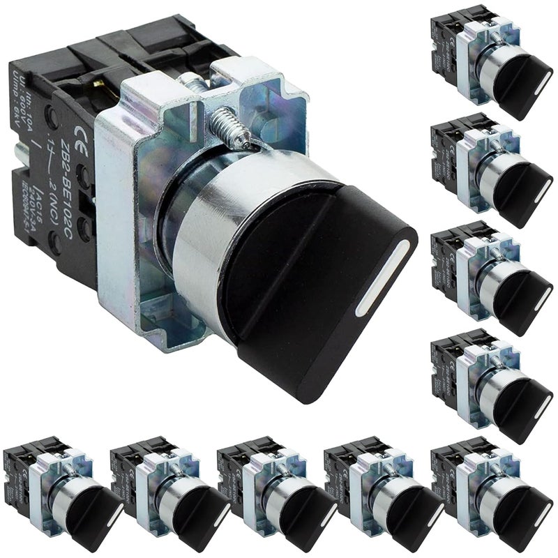 SHOPCORP Rotary Switch - 2-Position Selector Switch Maintained - 22mm Mounting Hole - Electric NO NC Latching Switch - 220VAC Voltage and 10A Contact Current - (10 Pack) - Image 1