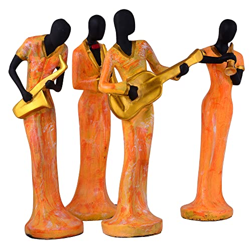ZART Polyresin Lady Hand Musical Instrument Statue Showpiece for Home Decor, Living Room Decor, Office Table Decor Showpiece Perfect for Home Hall Shelves (Multicolor Set of 4) - Image 4