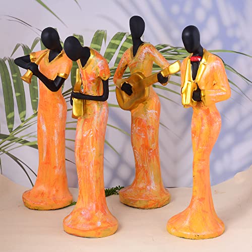 ZART Polyresin Lady Hand Musical Instrument Statue Showpiece for Home Decor, Living Room Decor, Office Table Decor Showpiece Perfect for Home Hall Shelves (Multicolor Set of 4) - Image 1