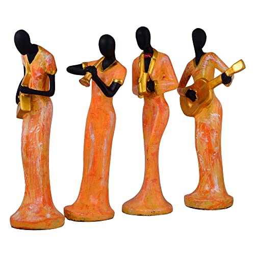 ZART Polyresin Lady Hand Musical Instrument Statue Showpiece for Home Decor, Living Room Decor, Office Table Decor Showpiece Perfect for Home Hall Shelves (Multicolor Set of 4) - Image 3