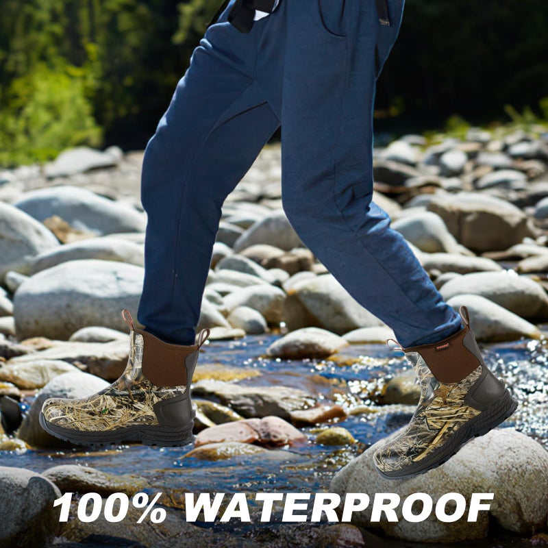 Showave Men's Rain Boots Waterproof Excursion Rubber Boots Insulated Mud Booties for Trekking Gardening Farming Camping Fishing and Chore Work (Camo, Size 10) - Image 3