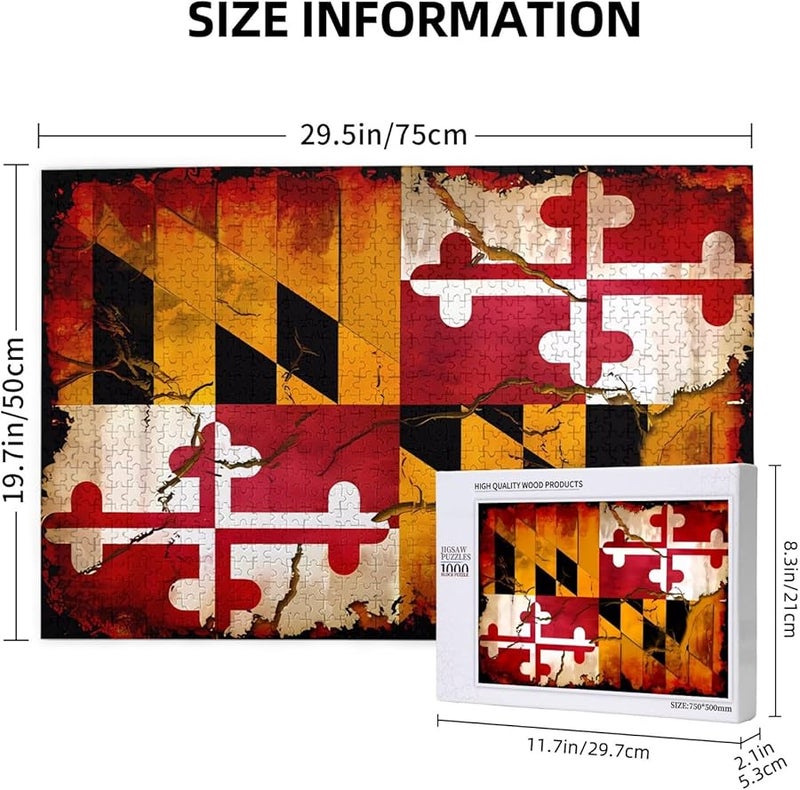 Vintage Wooden Maryland Flag Jigsaw Puzzle 1000 Pieces For Adults Home Decor - Image 4