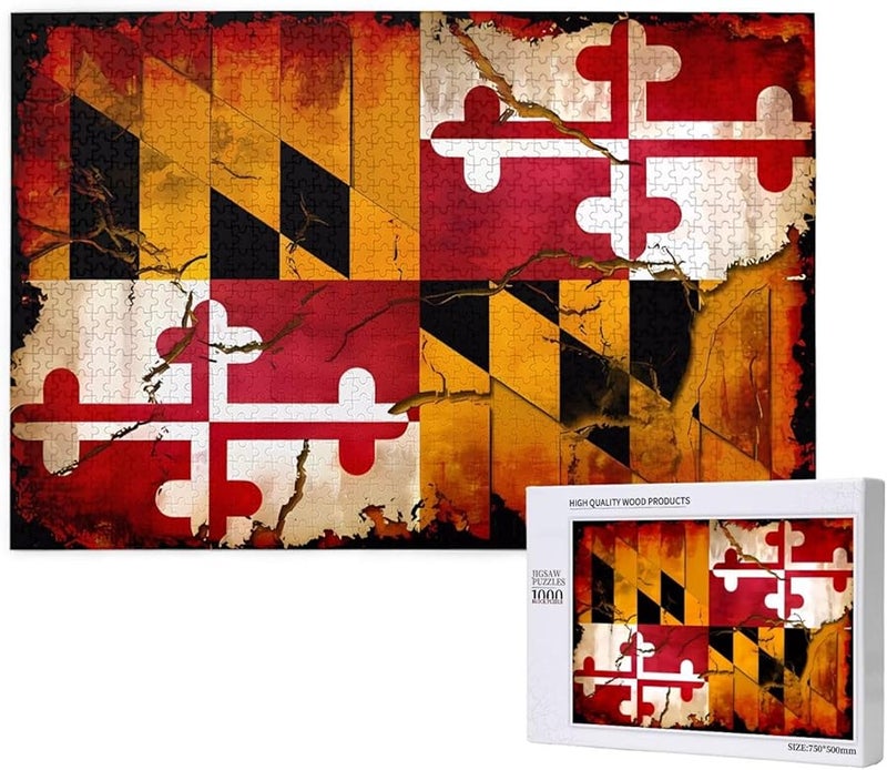 Vintage Wooden Maryland Flag Jigsaw Puzzle 1000 Pieces For Adults Home Decor - Image 1