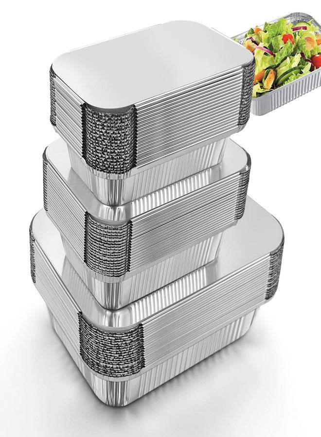 Notwoe 60 Pack Disposable Aluminum Pans with Lids, 10x7.5 and 7.3x5.3 Square 6.9x4.3 Square Combo Set, Disposable Baking and Cake Pan - Image 1