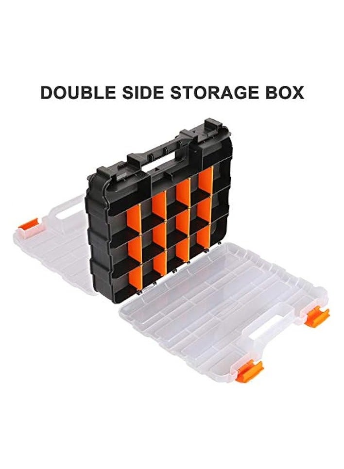 erorex Double Side Tool Organizer with Impact Resistant Polymer and Customizable Removable Plastic Dividers, Hardware Box Storage, Excellent for Screws,Nuts,Small Parts, 34-Compartment, Black/Orange - Image 2