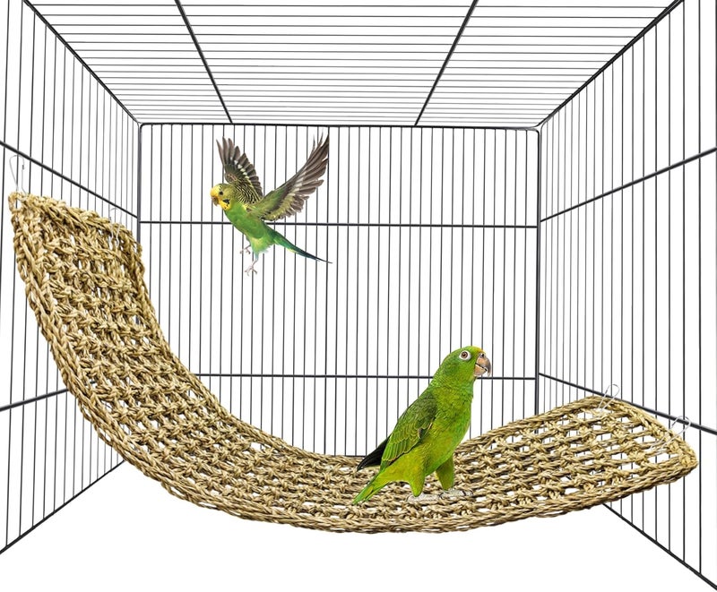 Hamiledyi Bird Seagrass Mat 30" × 7" Parrot Natural Grass Woven Net Hammock Parakeet Climbing Rope Ladder Mat Chew Toys Cage Accessories for Pigeon Macaw Cockatiel Conure Budgie Cockatoo Rat Bearded Dragon - Image 1