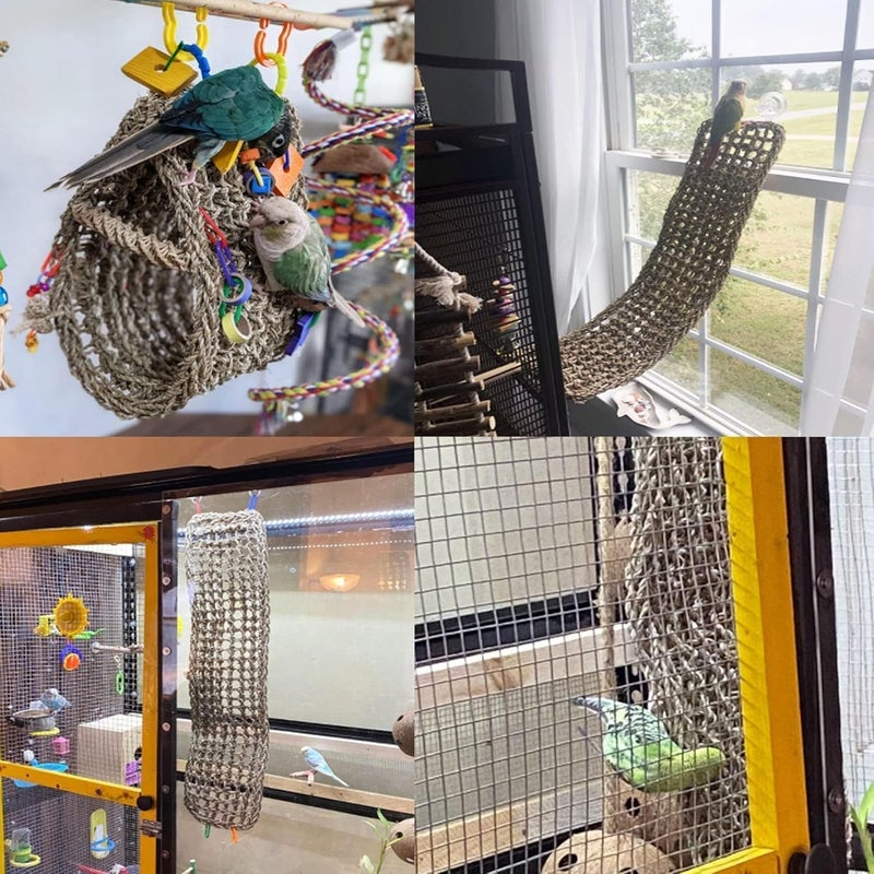 Hamiledyi Bird Seagrass Mat 30" × 7" Parrot Natural Grass Woven Net Hammock Parakeet Climbing Rope Ladder Mat Chew Toys Cage Accessories for Pigeon Macaw Cockatiel Conure Budgie Cockatoo Rat Bearded Dragon - Image 3