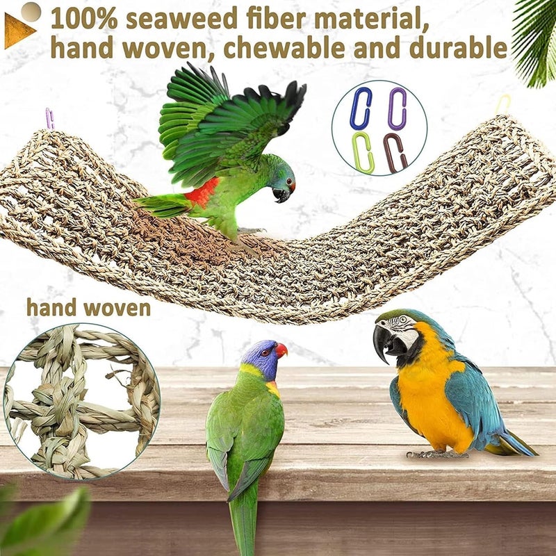 Hamiledyi Bird Seagrass Mat 30" × 7" Parrot Natural Grass Woven Net Hammock Parakeet Climbing Rope Ladder Mat Chew Toys Cage Accessories for Pigeon Macaw Cockatiel Conure Budgie Cockatoo Rat Bearded Dragon - Image 4
