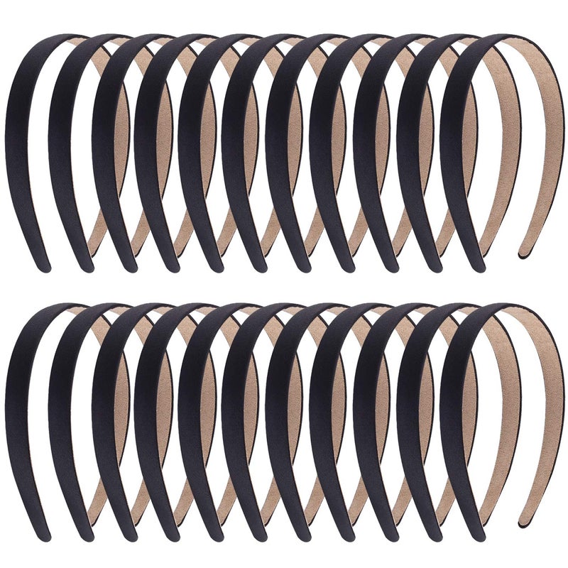 Duufin 22 Pieces Satin Headbands 2cm Plain Black Headband Nonslip Hair Headband DIY Headbands for Women and Girls
