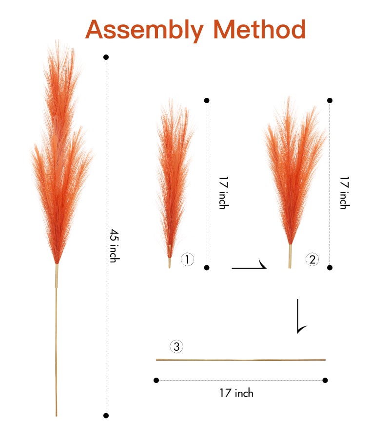 MUUNC 9 Pcs 45" Tall Pampas Grass Orange Decor, Long Stem Artificial Flower Floor Vase Large Faux Floral Pompas Fake Plants Dried Bouquet Arrangement Vase Filler for Boho Home Wedding Decoration - Image 3