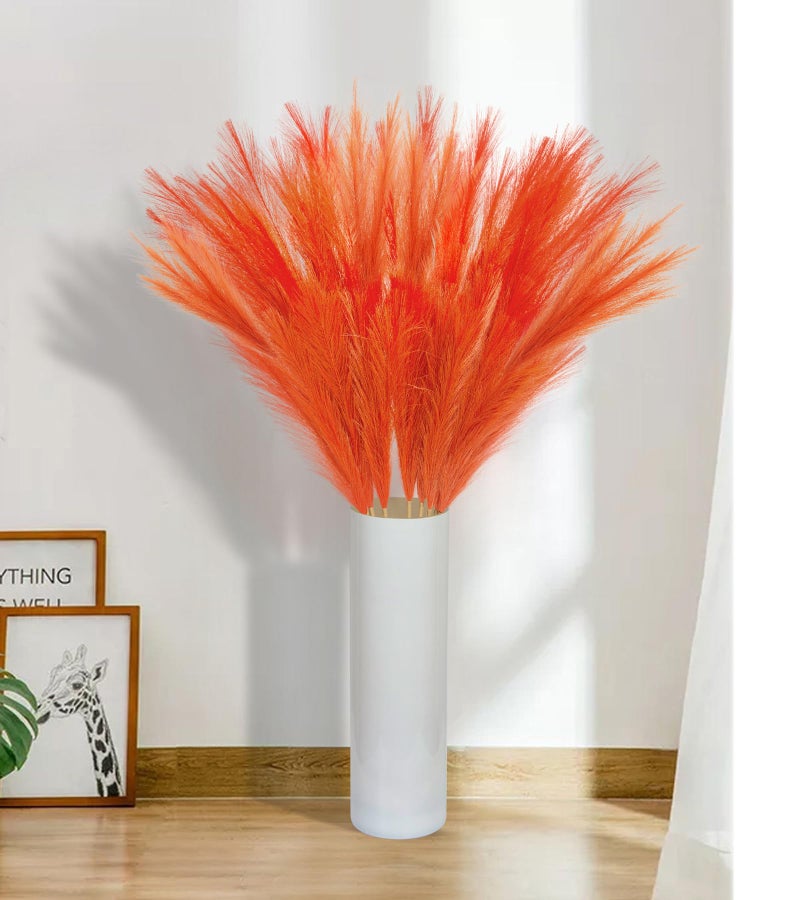 MUUNC 9 Pcs 45" Tall Pampas Grass Orange Decor, Long Stem Artificial Flower Floor Vase Large Faux Floral Pompas Fake Plants Dried Bouquet Arrangement Vase Filler for Boho Home Wedding Decoration - Image 2