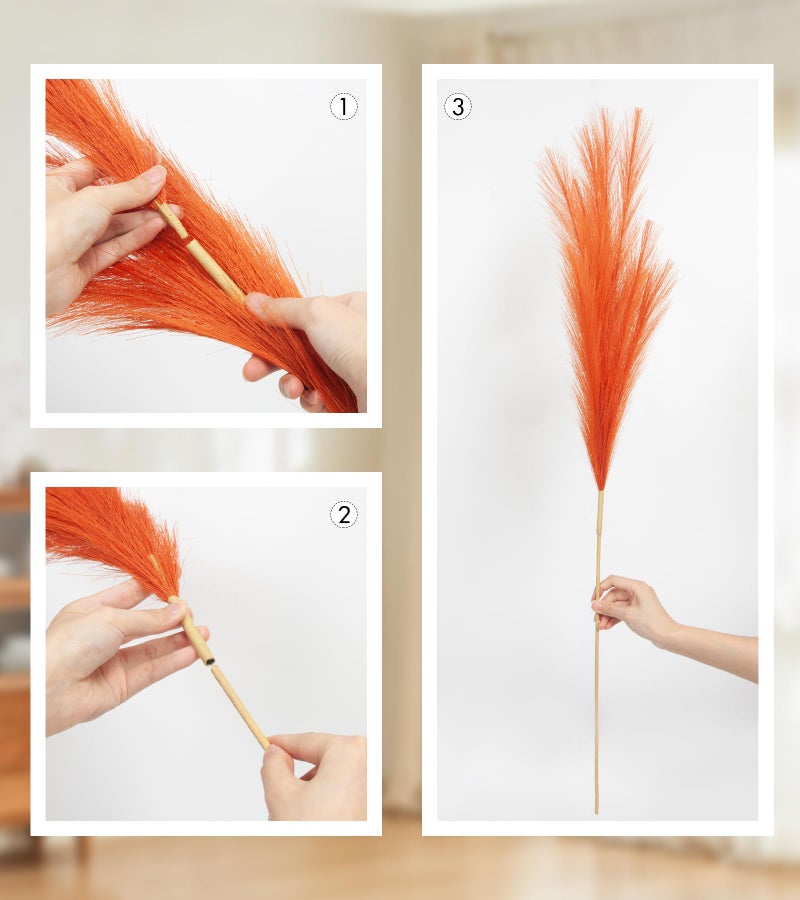 MUUNC 9 Pcs 45" Tall Pampas Grass Orange Decor, Long Stem Artificial Flower Floor Vase Large Faux Floral Pompas Fake Plants Dried Bouquet Arrangement Vase Filler for Boho Home Wedding Decoration - Image 4