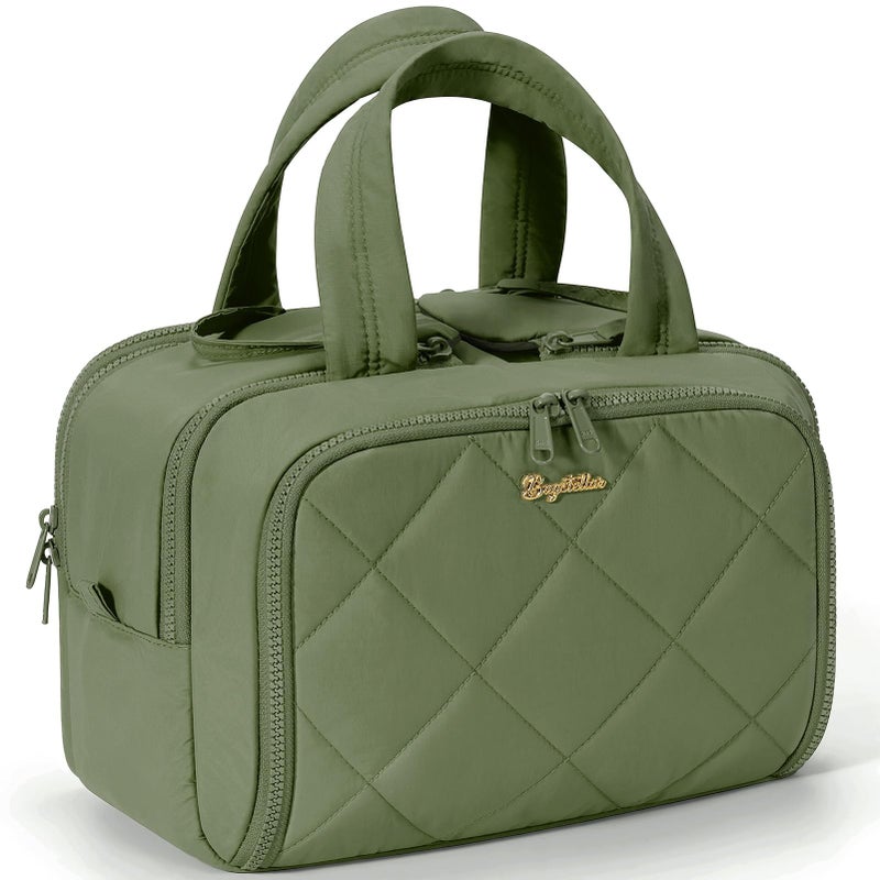 Bagstellar Travel Toiletry Bag, Large Wide-open Puffy Toiletry Bag for Women, Lightweight Quilted Makeup Bag Cosmetic Organizer with Handle Water-resistant Travel Essentials for Toiletries Accessories Army Green - Image 1