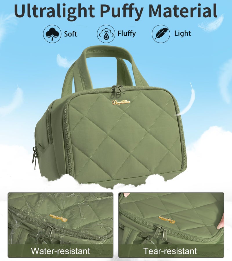 Bagstellar Travel Toiletry Bag, Large Wide-open Puffy Toiletry Bag for Women, Lightweight Quilted Makeup Bag Cosmetic Organizer with Handle Water-resistant Travel Essentials for Toiletries Accessories Army Green - Image 4