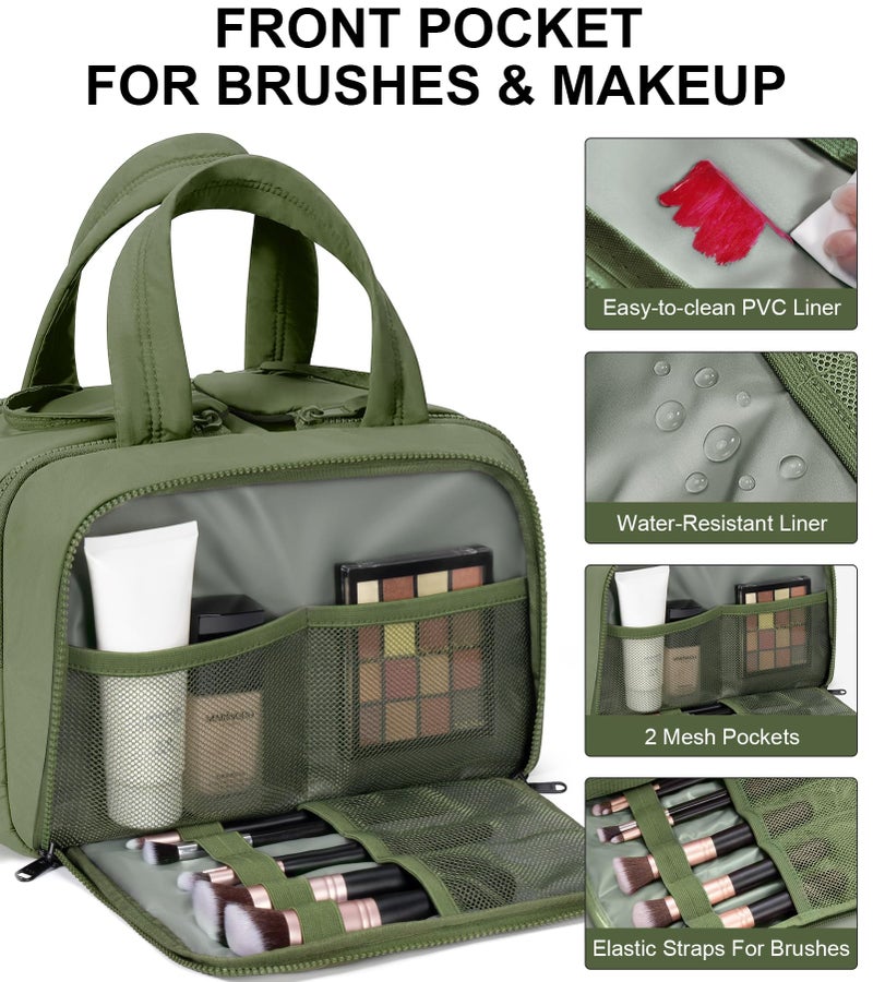 Bagstellar Travel Toiletry Bag, Large Wide-open Puffy Toiletry Bag for Women, Lightweight Quilted Makeup Bag Cosmetic Organizer with Handle Water-resistant Travel Essentials for Toiletries Accessories Army Green - Image 5